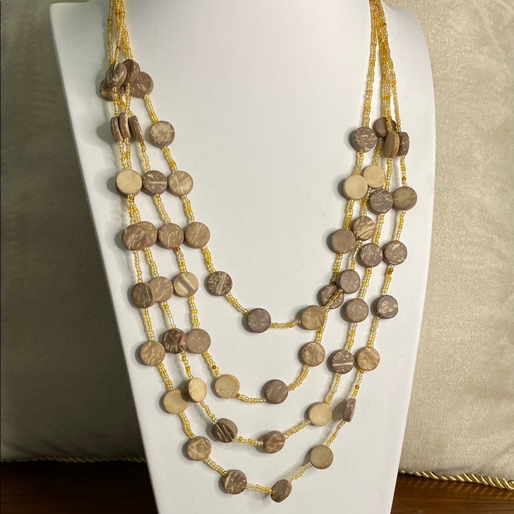 10/$10 Boho Multi-Strand Necklace with Brown and Tan wood look Beads